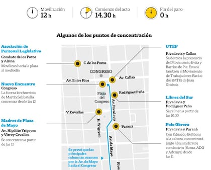El mapa de cortes de calles por la movilización que encabeza la CGT