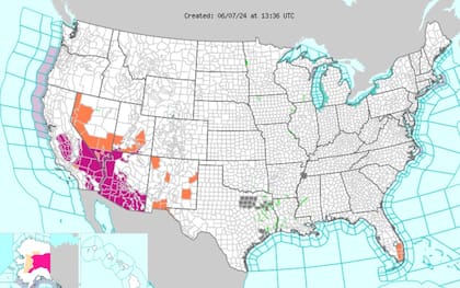 El mapa de EE.UU. con las alertas por calor excesivo y advertencias del NWS