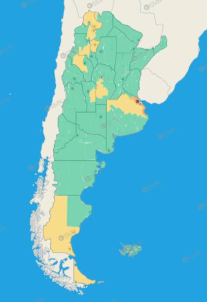 El mapa de las alertas de clima para este lunes.