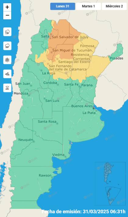 El mapa de las alertas del SMN.