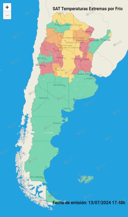 El mapa de las alertas en las Argentina según el SMN