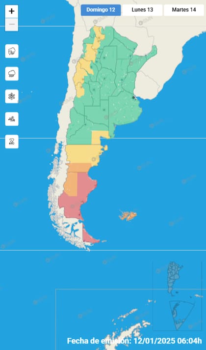El mapa de las alertas este domingo en todo el país.