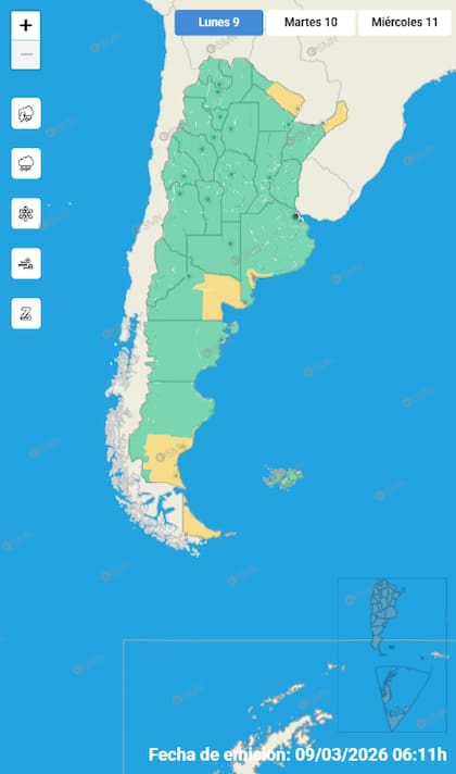 El mapa de las alertas para hoy.