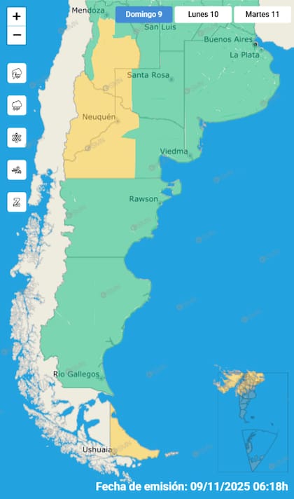 El mapa de las alertas para este domingo.