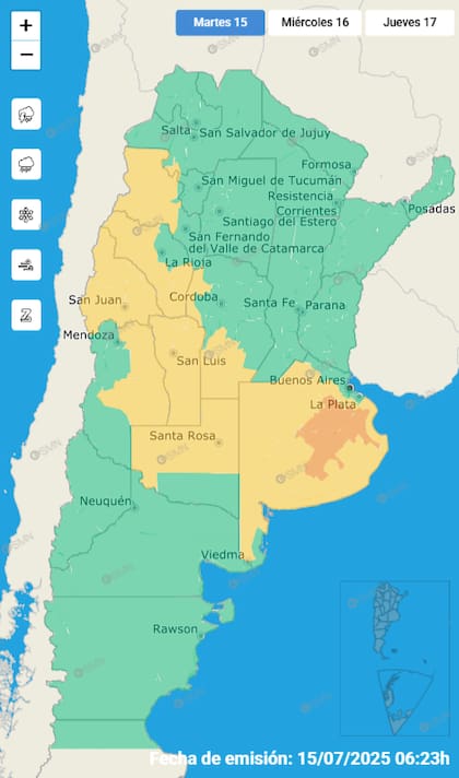 El mapa de las alertas para este martes.