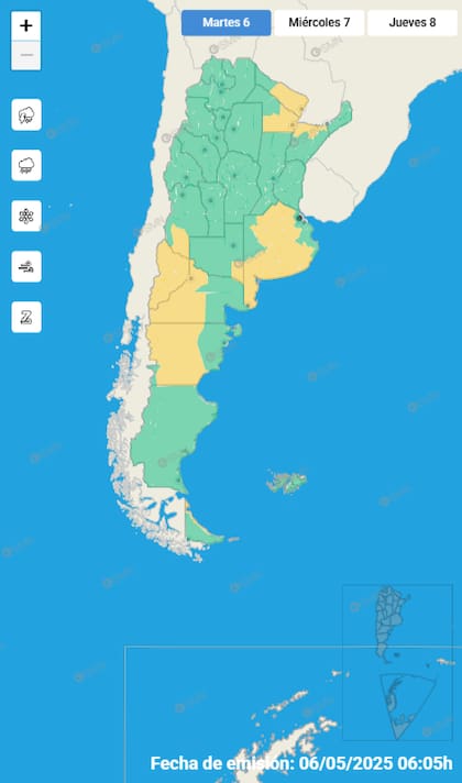 El mapa de las alertas para este martes.