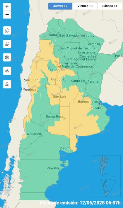 El mapa de las alertas para este jueves.