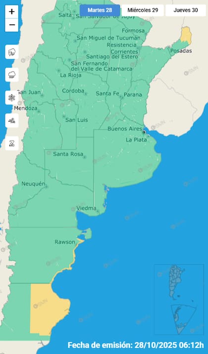 El mapa de las alertas para este martes.