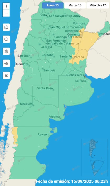 El mapa de las alertas para este lunes.