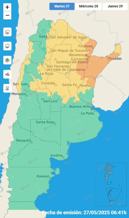 El mapa de las alertas para este martes.