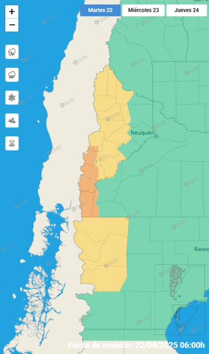 El mapa de las alertas para este martes.