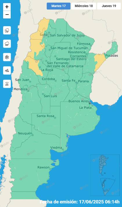 El mapa de las alertas para este martes.