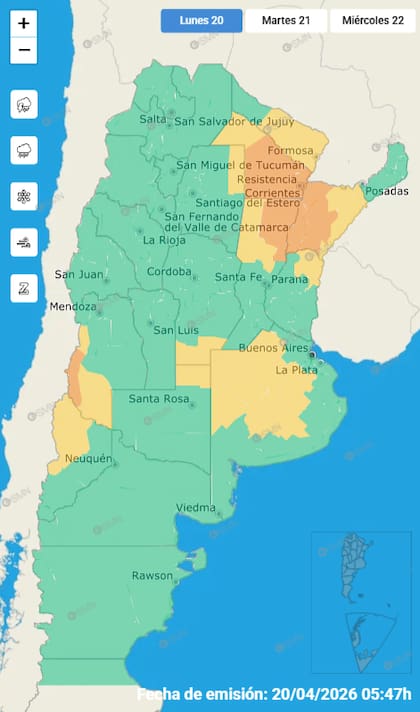 El mapa de las alertas para este lunes.