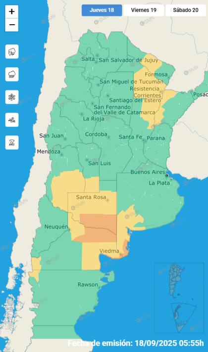 El mapa de las alertas para este jueves.
