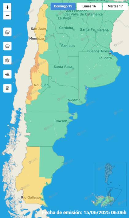 El mapa de las alertas para este domingo.