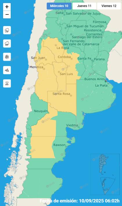 El mapa de las alertas para este miércoles.