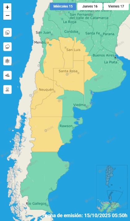 El mapa de las alertas para este miércoles.