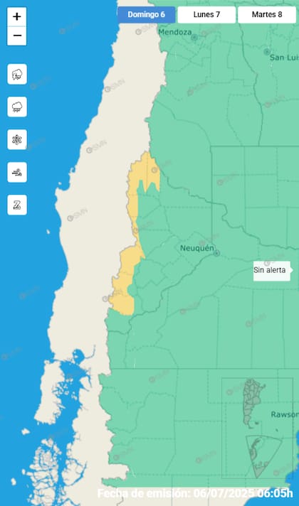 El mapa de las alertas para este domingo.