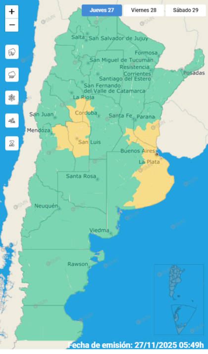 El mapa de las alertas para este jueves.