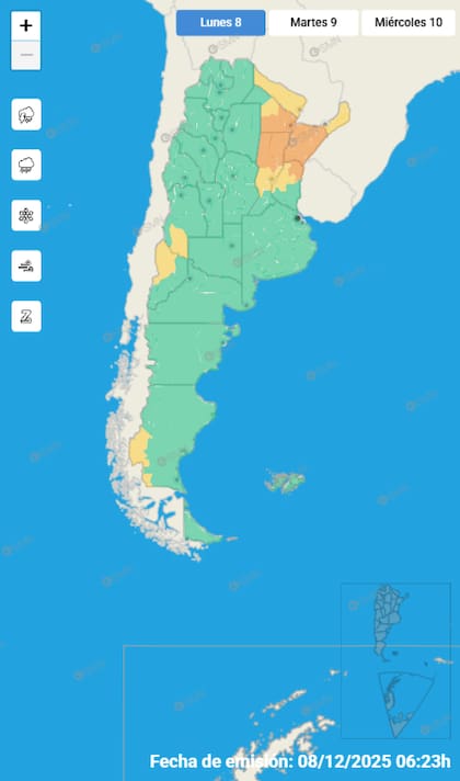 El mapa de las alertas para este lunes.