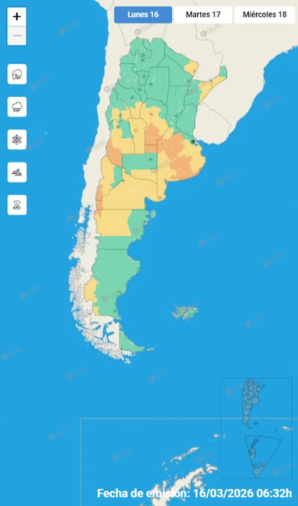 El mapa de las alertas para este lunes.