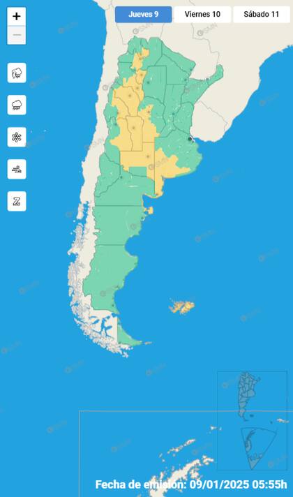 El mapa de las alertas para este jueves.