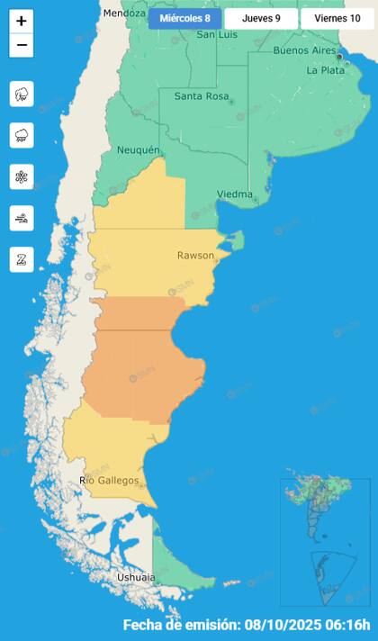 El mapa de las alertas para este miércoles.