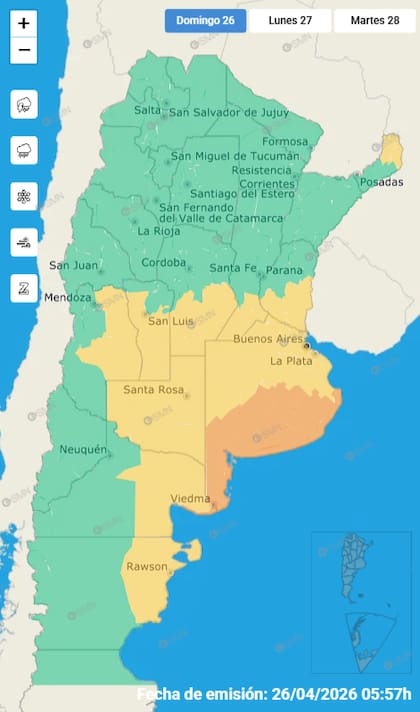 El mapa de las alertas para este domingo.