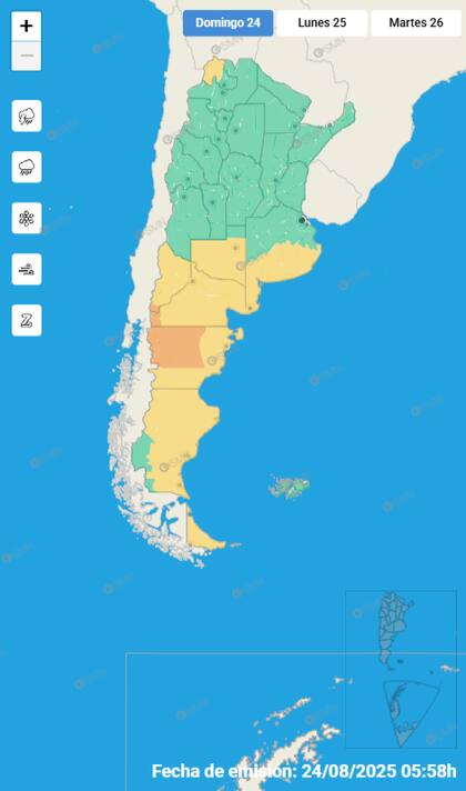 El mapa de las alertas para este domingo.