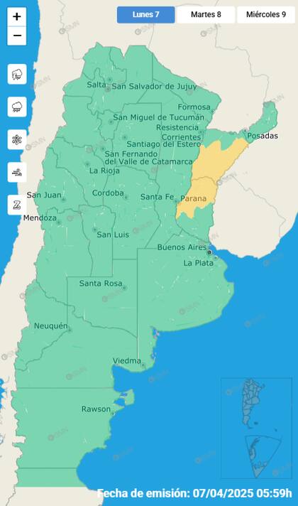El mapa de las alertas para este lunes.