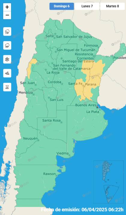 El mapa de las alertas para este domingo.