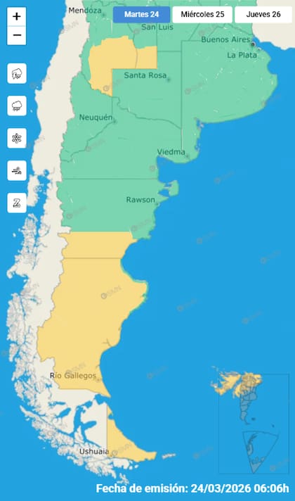 El mapa de las alertas para este martes.