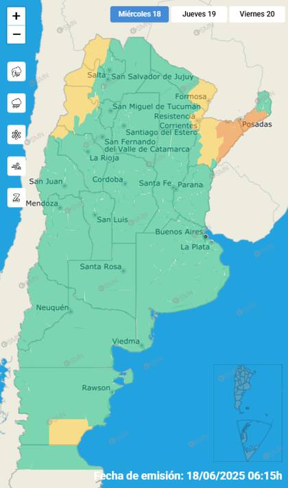 El mapa de las alertas para este miércoles.