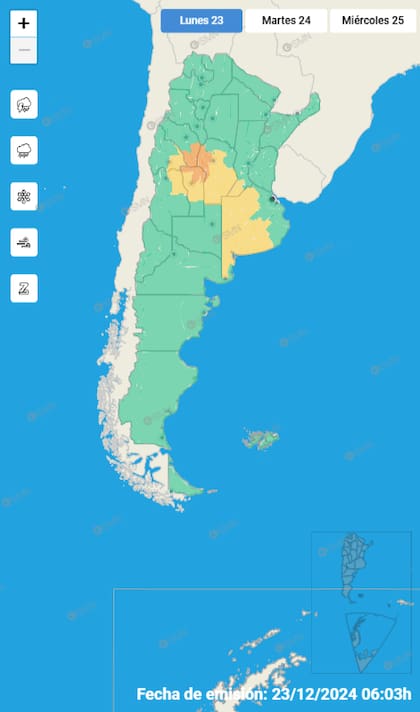 El mapa de las alertas para este lunes.