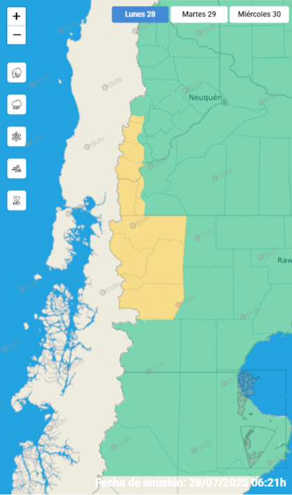 El mapa de las alertas para este lunes.