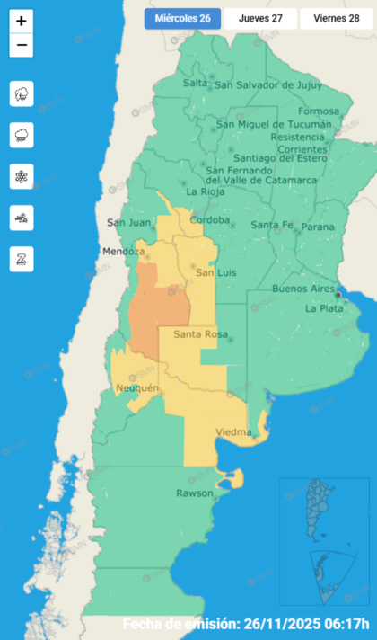 El mapa de las alertas para este miércoles.