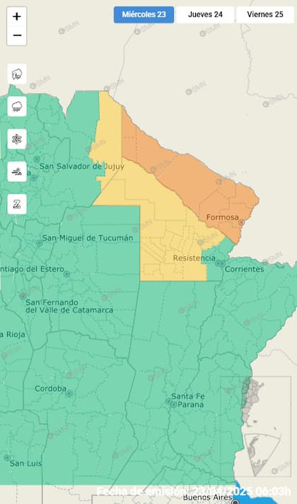 El mapa de las alertas para este miércoles.