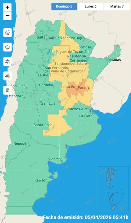 El mapa de las alertas para este domingo.