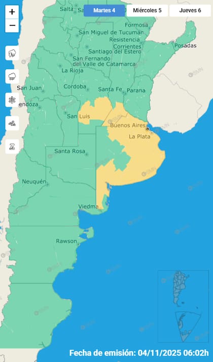 El mapa de las alertas para este martes.