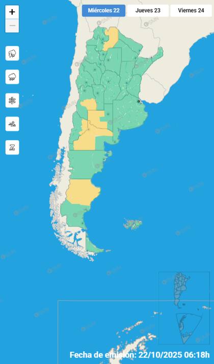 El mapa de las alertas para este miércoles.