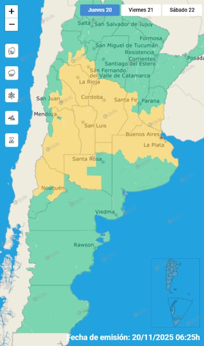 El mapa de las alertas para este jueves.