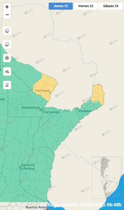 El mapa de las alertas para este jueves.