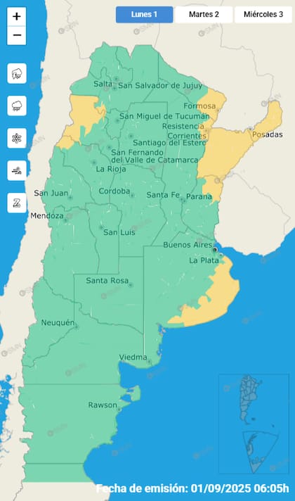 El mapa de las alertas para este lunes.