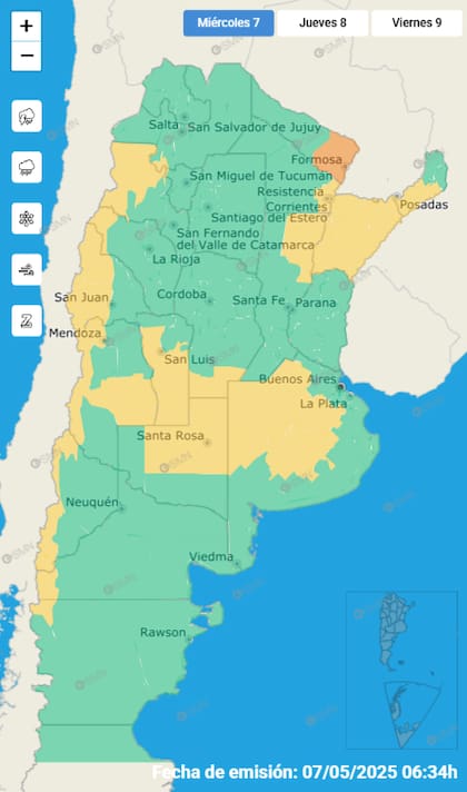 El mapa de las alertas para este miércoles.