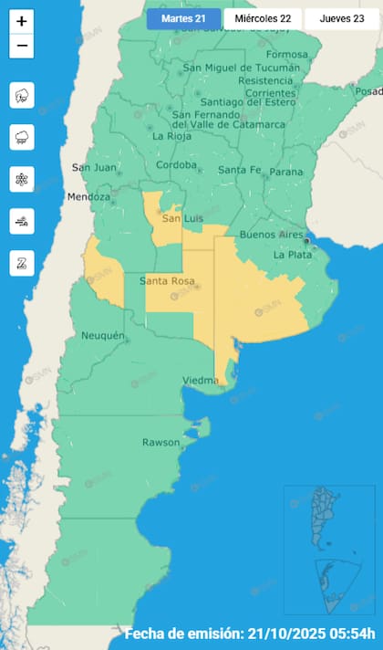 El mapa de las alertas para este martes.
