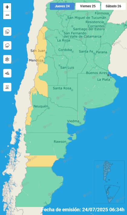 El mapa de las alertas para este jueves.