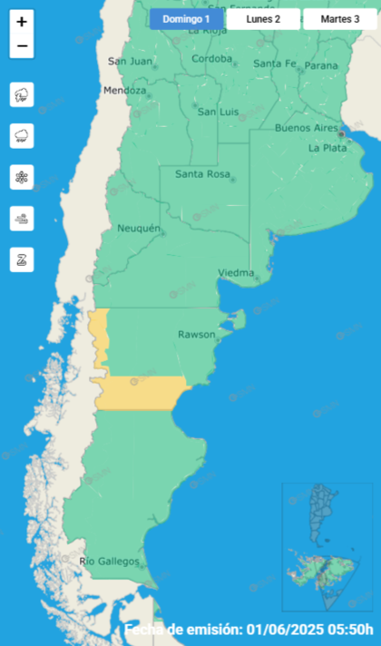 El mapa de las alertas para este domingo.