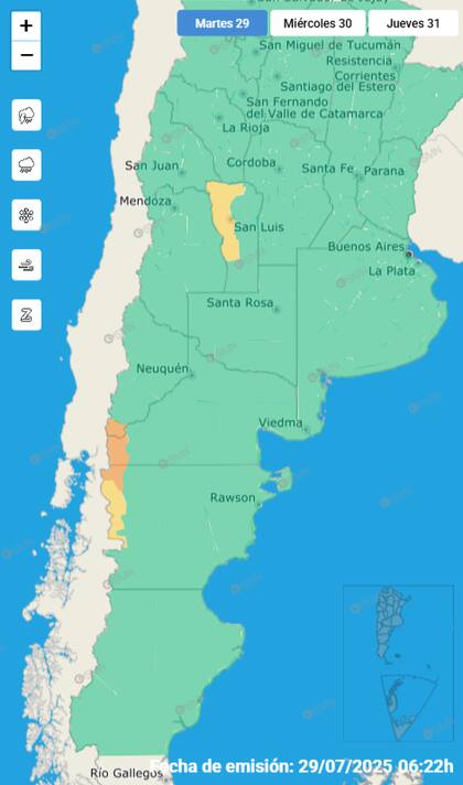El mapa de las alertas para este martes.