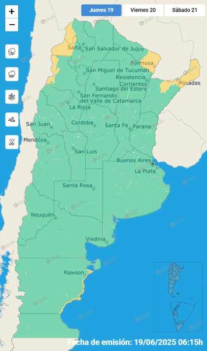 El mapa de las alertas para este jueves.