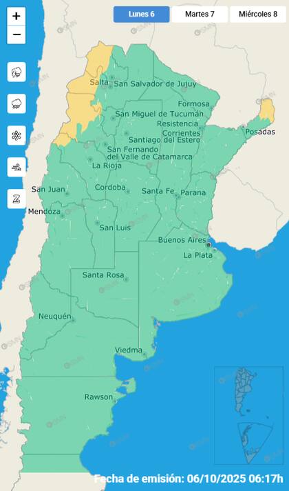 El mapa de las alertas para este lunes.